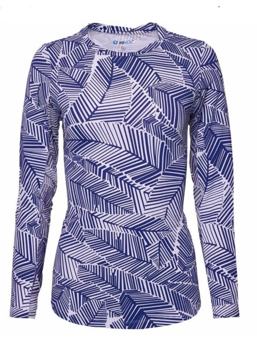 Ibkul Long Sleeve Marley Print Blue White Small S Leaf Print Cooling Travel Golf